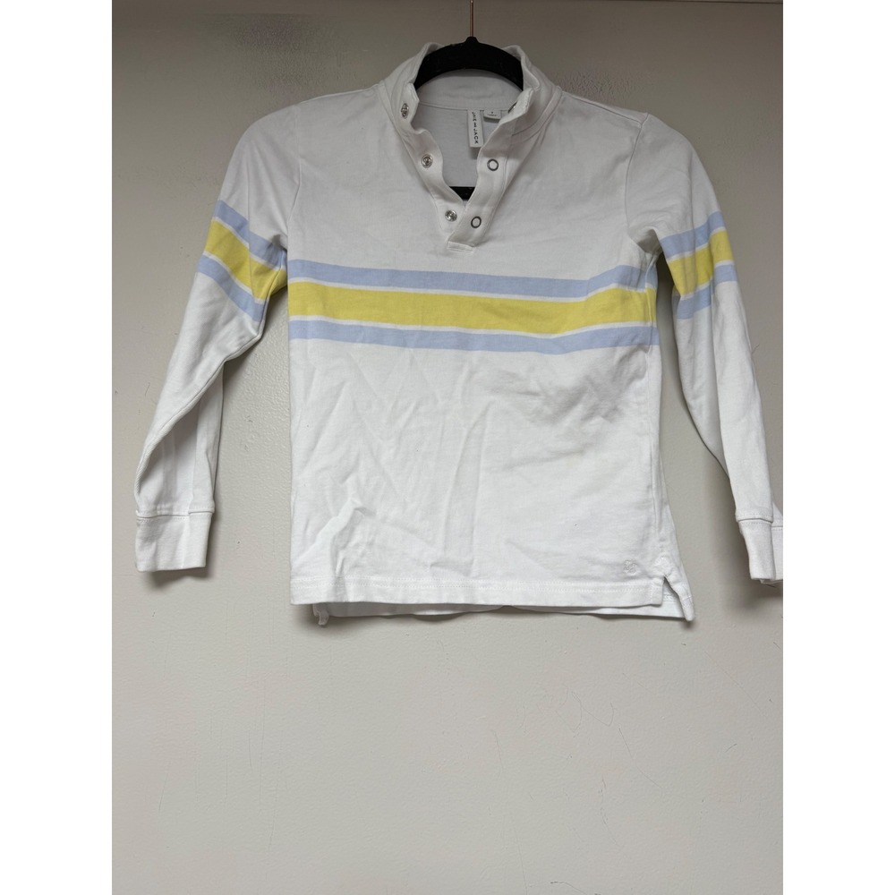 Janie and Jack Rugby Shirt Kids 7 White Blue Yellow Excellent Striped‎ Mock Neck